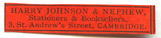 Harry Johnson and Nephew, Stationers and Booksellers, 3 St Andrew's St, Cambridge