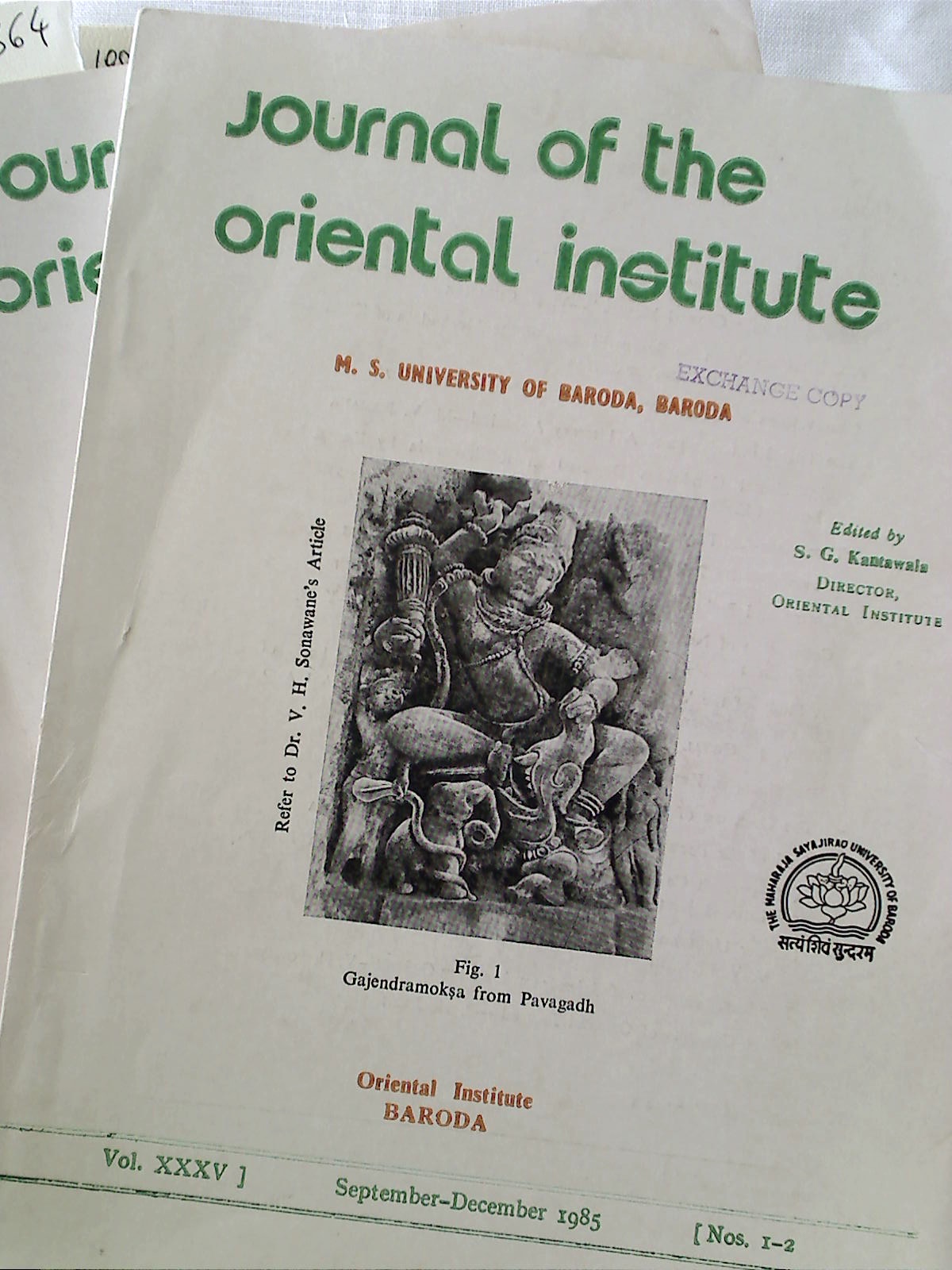 Journal of the Oriental Institute, University of Baroda. Volume 35, Nos 1 - 2 & Nos 3 - 4.